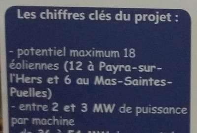 Annexe 1 - 6 éoliennes dans la zone "finalisée" du Mas ; potentiellement 12 éoliennes dans les 2 zones de Payra