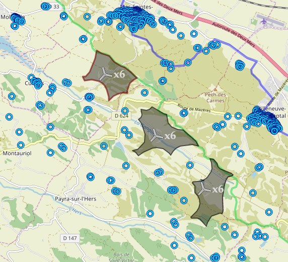 Habitations situées à proximité immédiate des 2 projets du Mas et de Payra